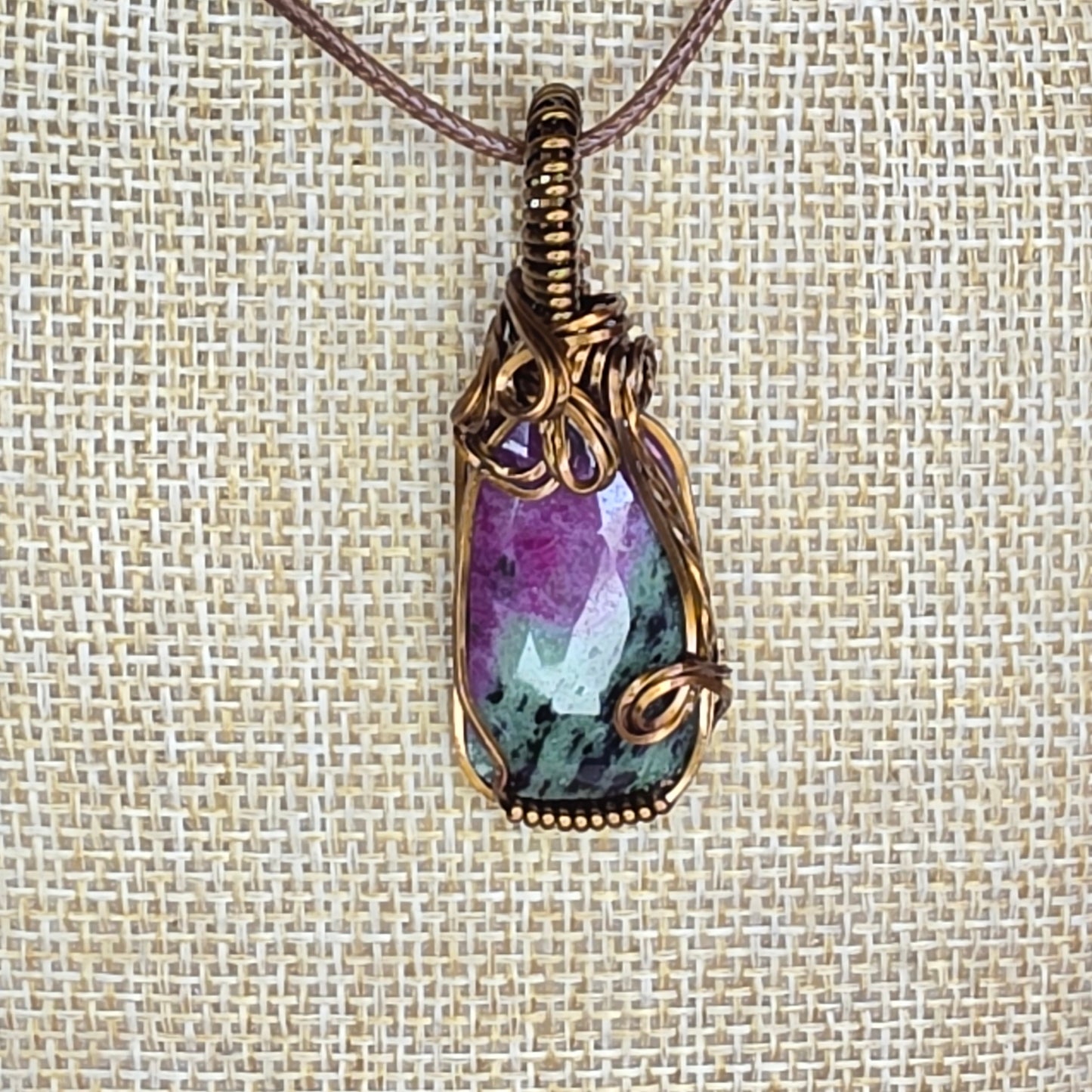 Ruby Zoisite • Vintage Bronze Wire-Wrapped Pendant