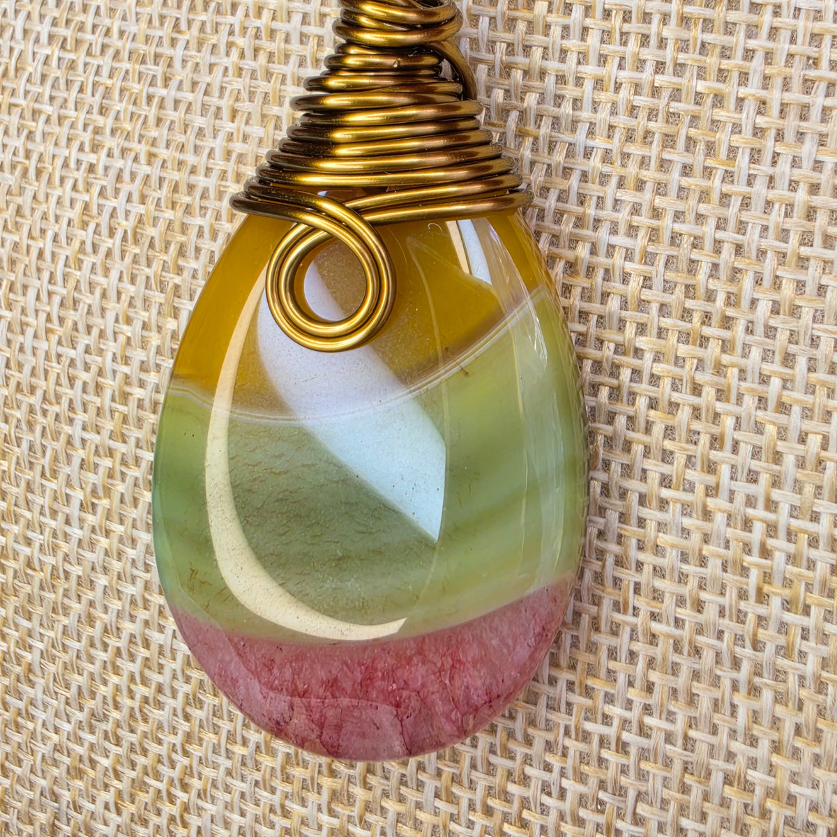 Dyed Agate • Vintage Bronze Wire-Wrapped Pendant