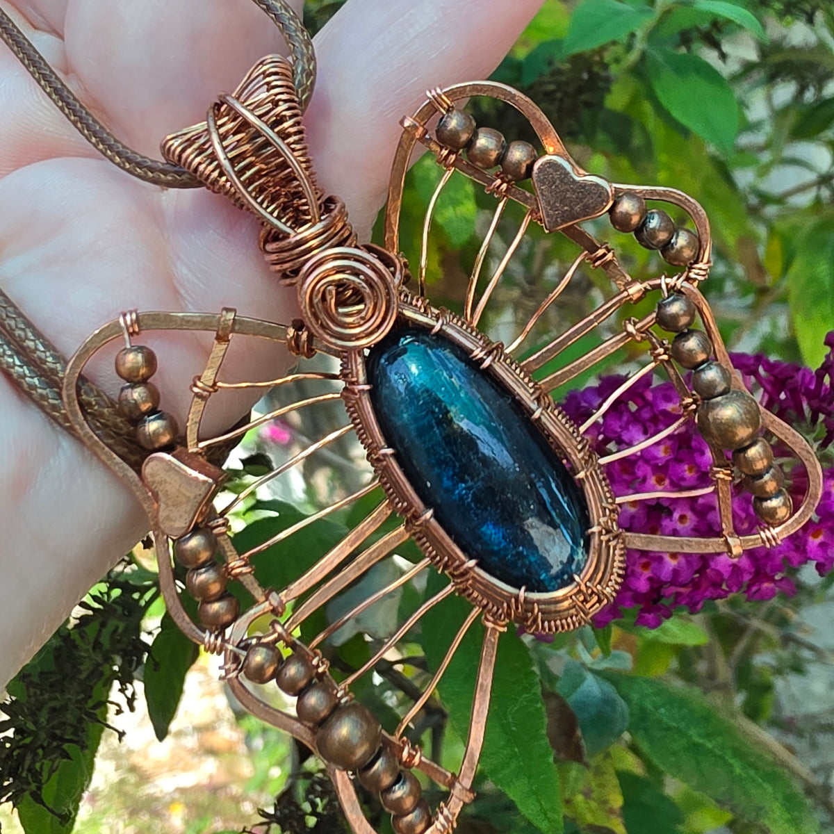 Blue Kyanite Copper Butterfly Pendant
