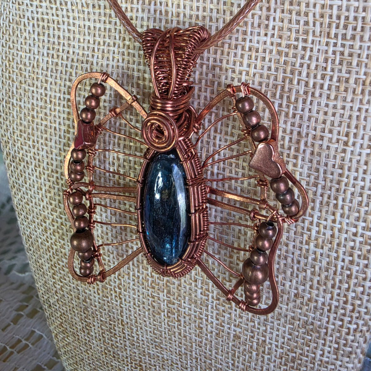 Blue Kyanite Copper Butterfly Pendant
