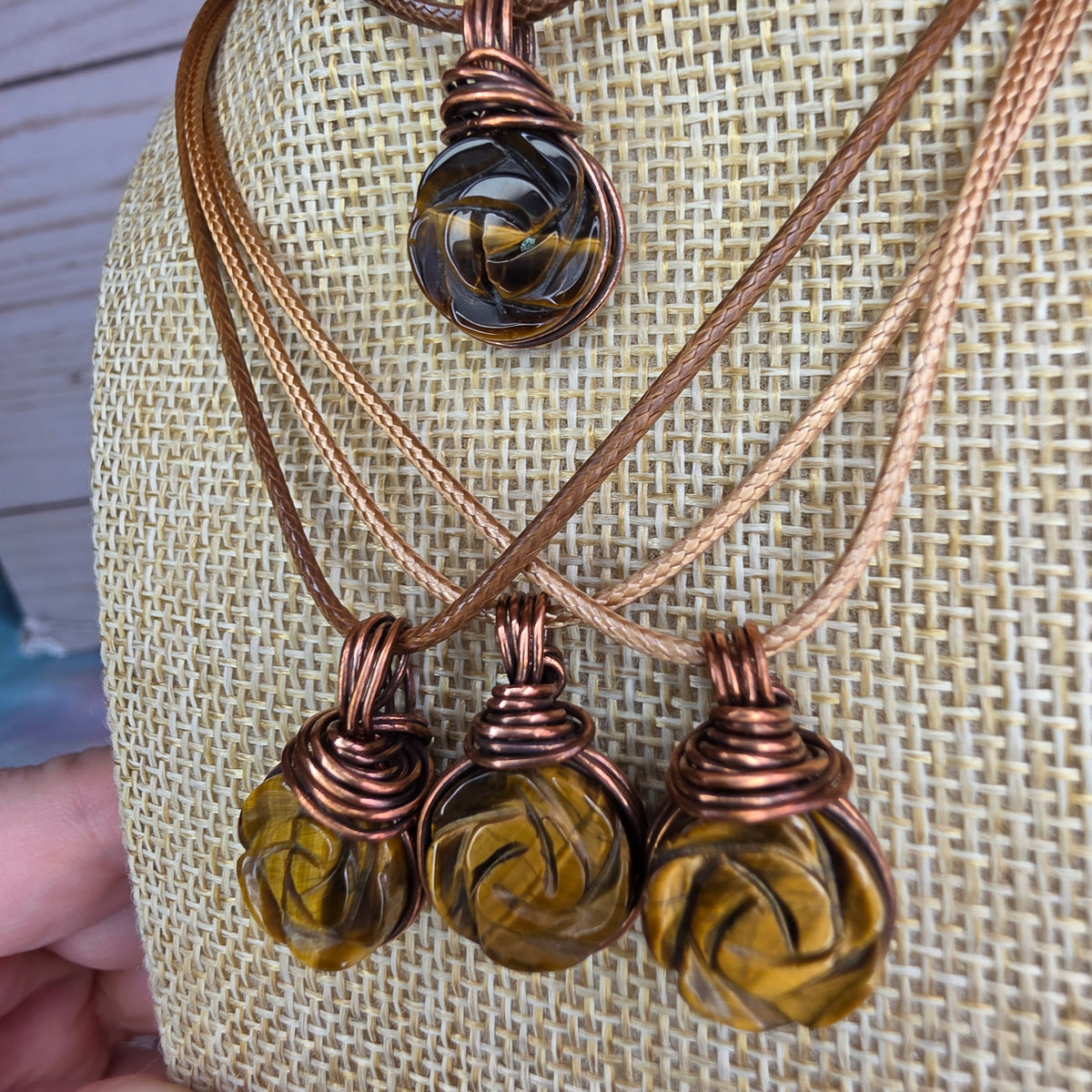 🐅 Copper-Wrapped Carved Tiger’s Eye Pendant