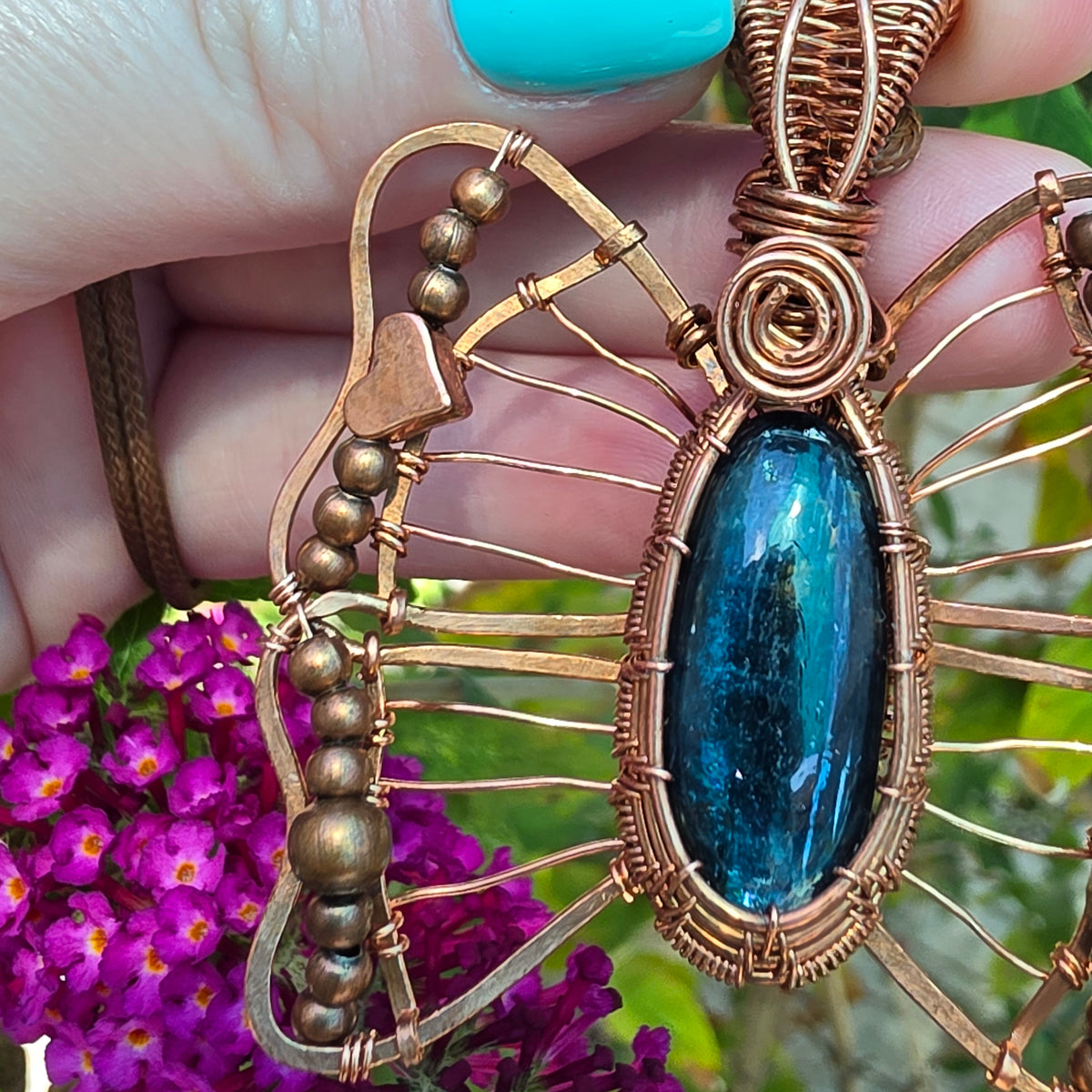 Blue Kyanite Copper Butterfly Pendant