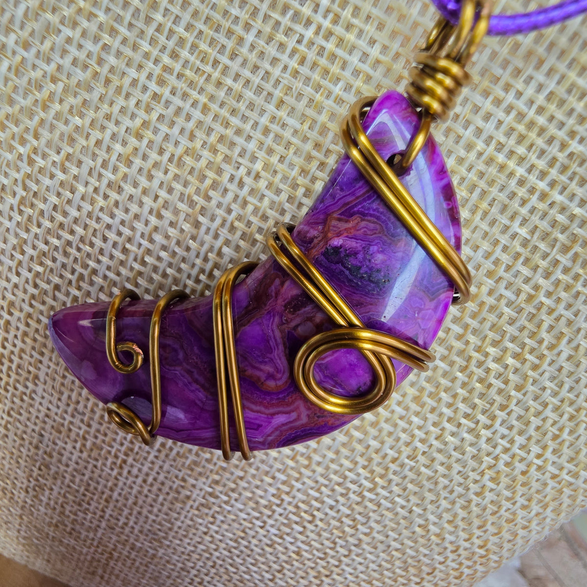 Dyed Agate • Vintage Bronze Wire-Wrapped Pendant
