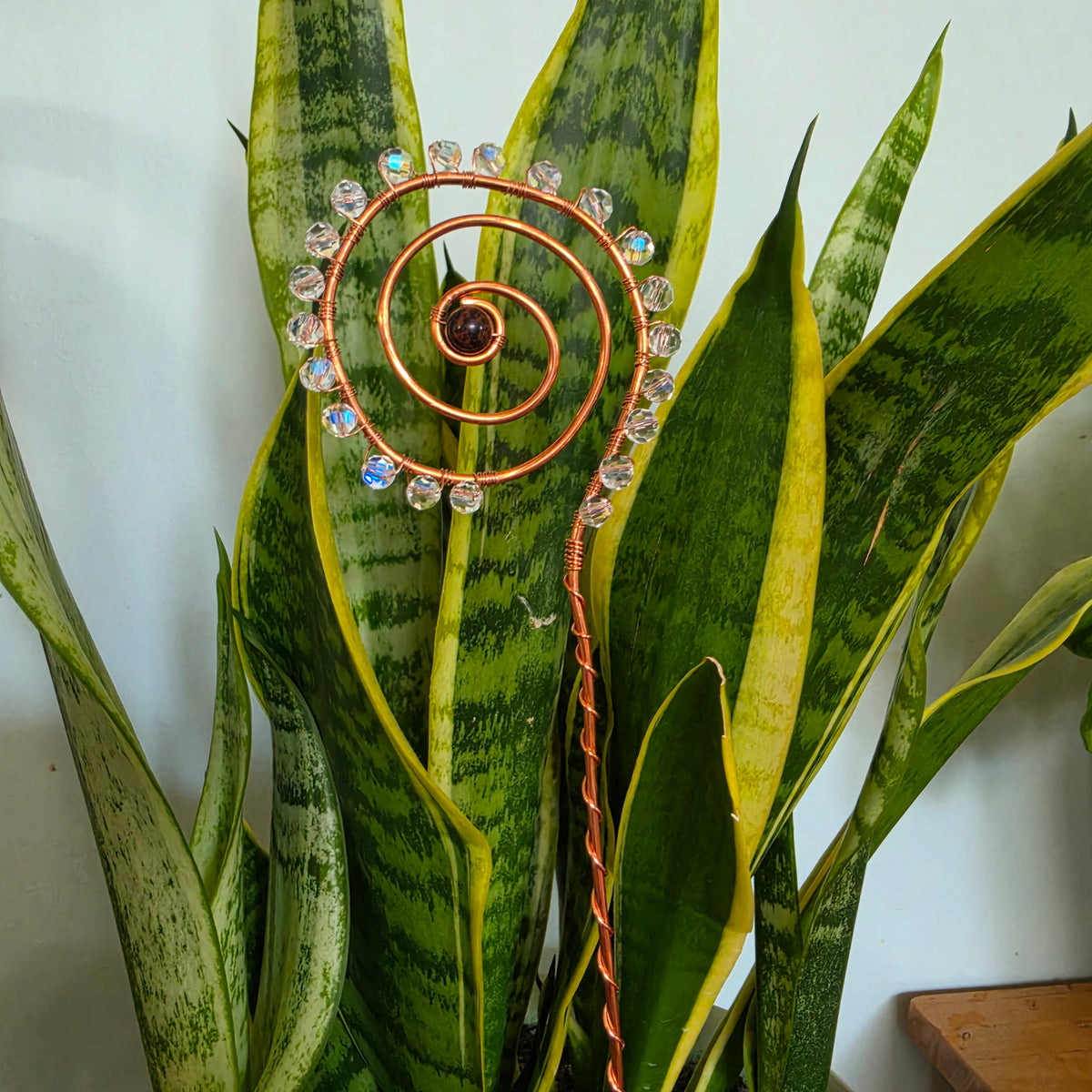 Mahogany Obsidian Copper Spiral Plant Stake