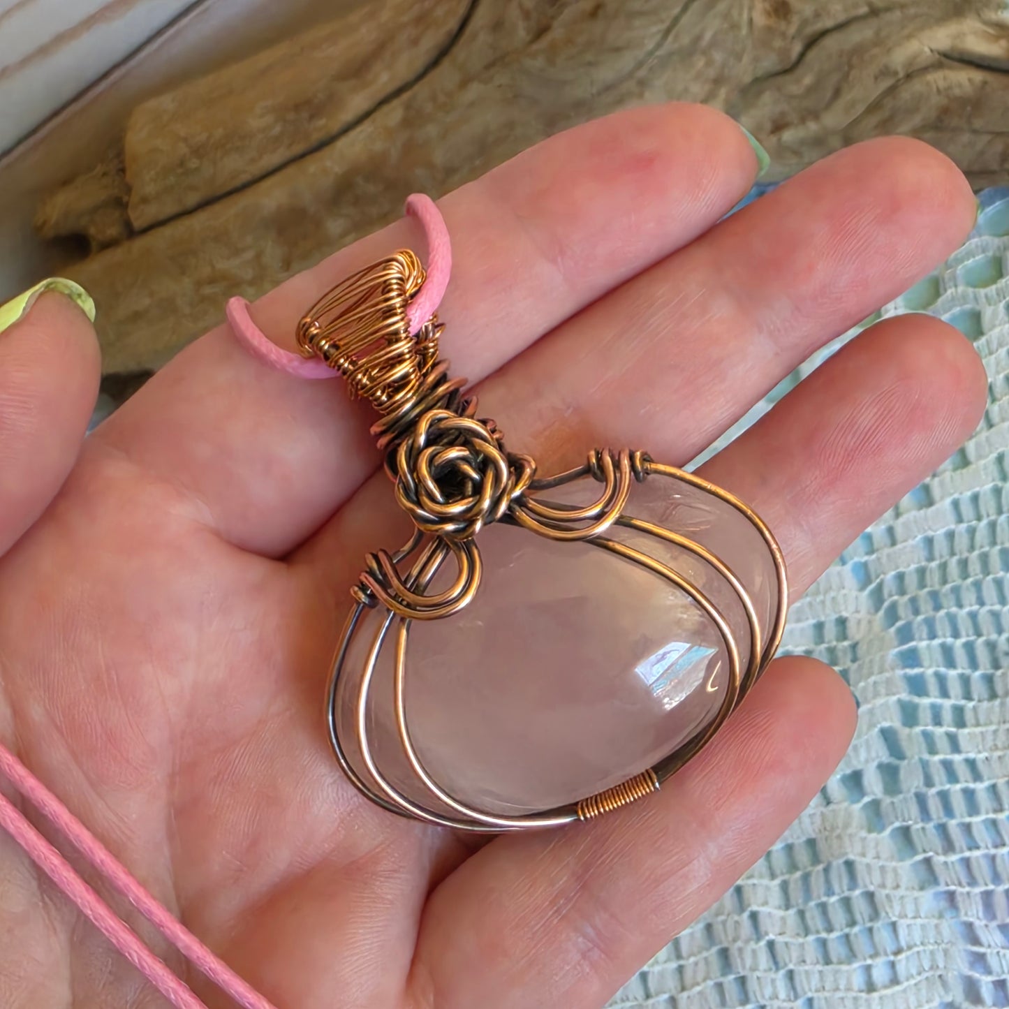 Rose Quartz Wire-Wrapped Pendant 🌸✨