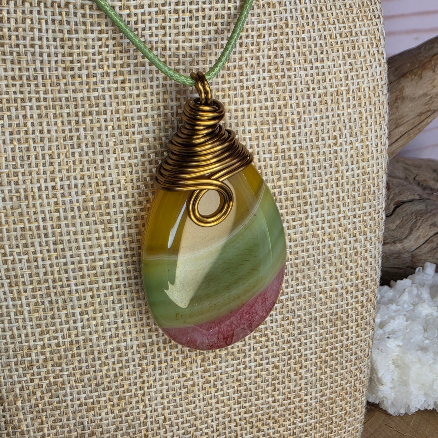 Dyed Agate • Vintage Bronze Wire-Wrapped Pendant