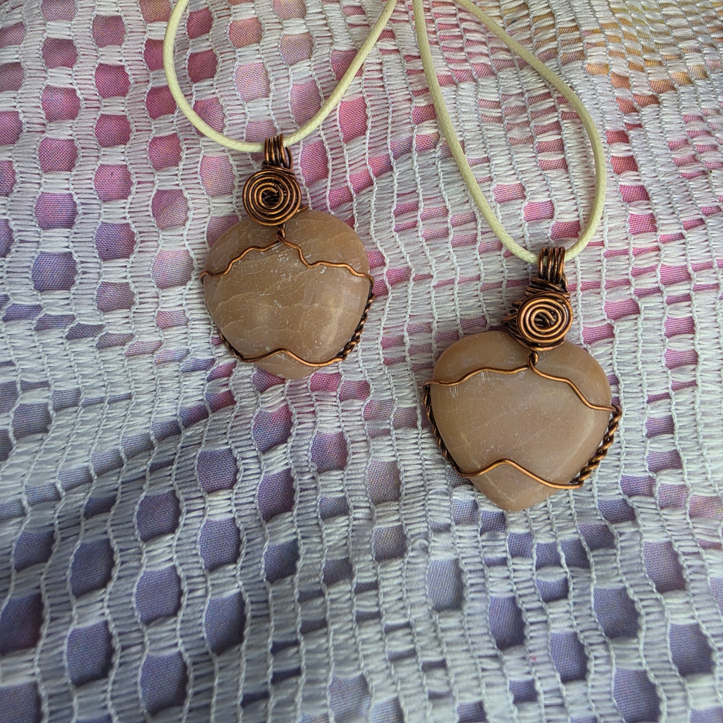💗 Copper-Wrapped Heart-Shaped Pink Opal Pendant