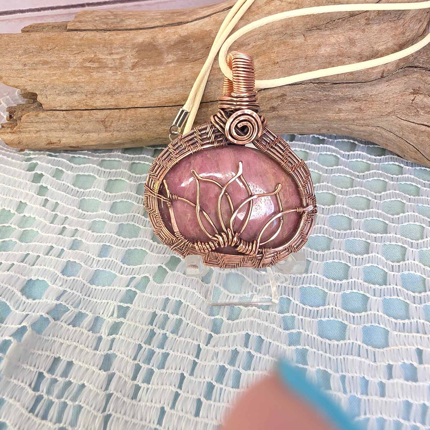 Copper Wire-Wrapped Rhodonite Lotus Pendant 🌸