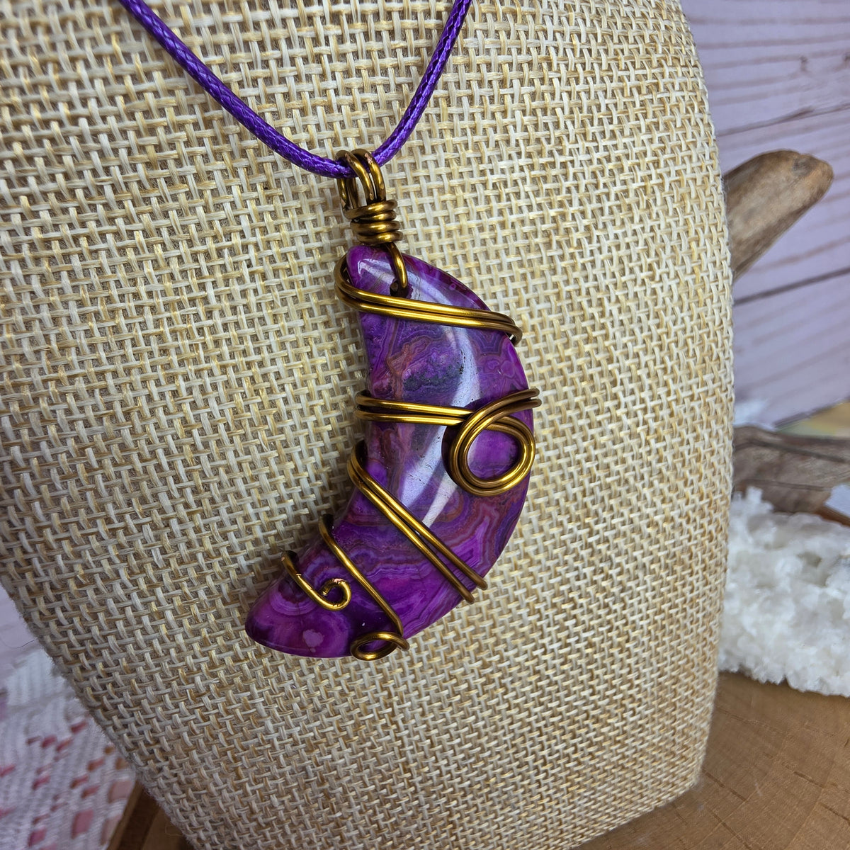 Dyed Agate • Vintage Bronze Wire-Wrapped Pendant
