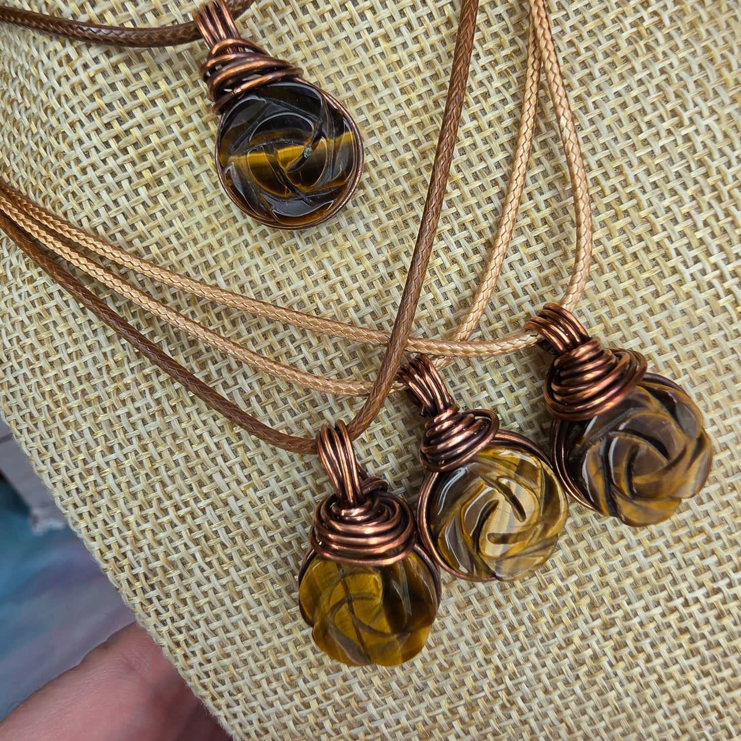 🐅 Copper-Wrapped Carved Tiger’s Eye Pendant
