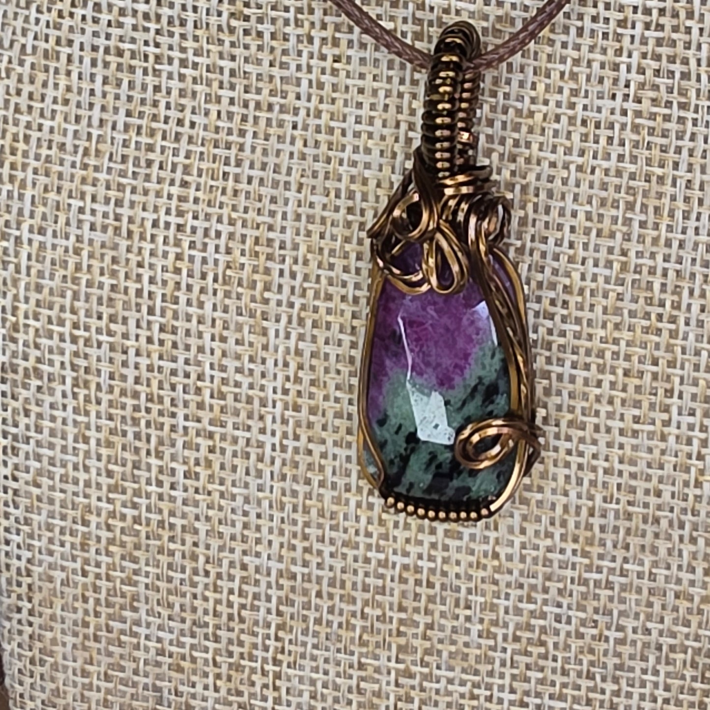 Ruby Zoisite • Vintage Bronze Wire-Wrapped Pendant