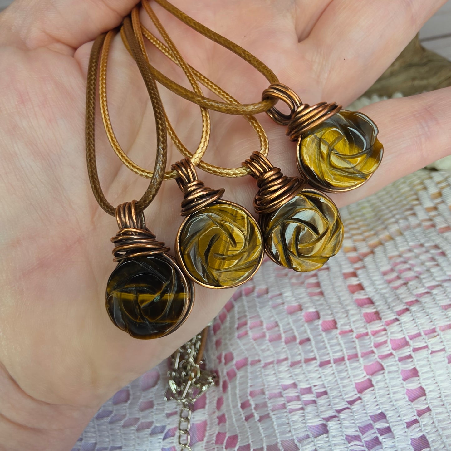 🐅 Copper-Wrapped Carved Tiger’s Eye Pendant